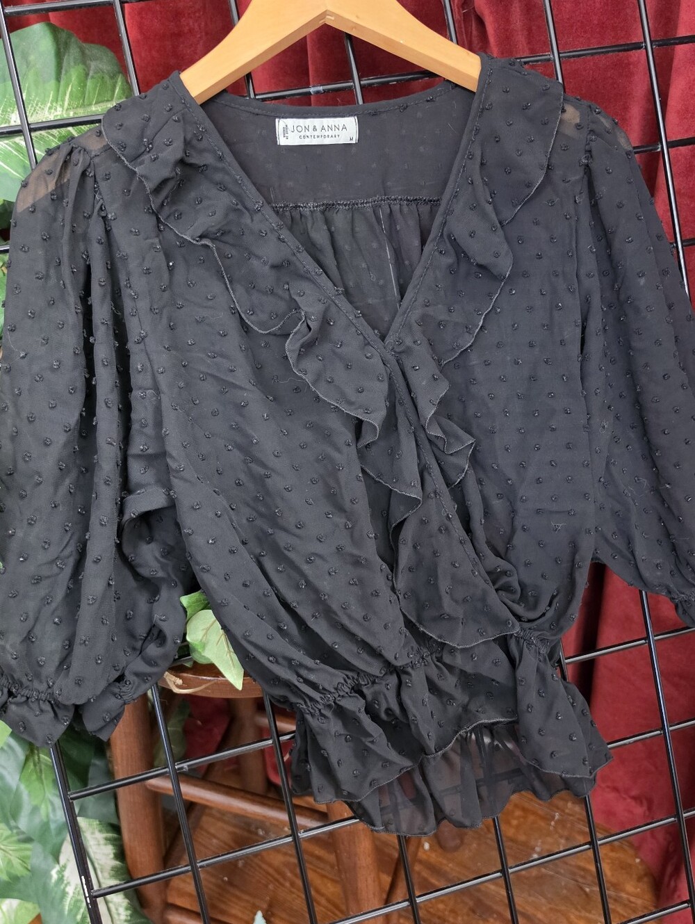Jon & Anna Black Ruffled Swiss Dot Blouse
